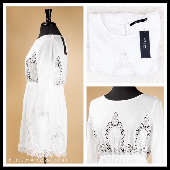BOHO IVORY WHITE 3/4 SLEEVES MINI DRESS A2C - Picture 5 of 8